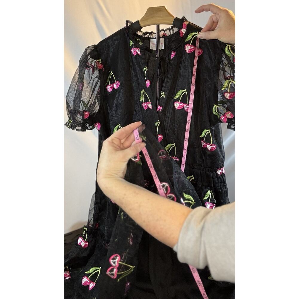 Buddy Love Clementine Elastic Waist Mini Dress Cherries Black Size XL Whimsigoth - Picture 11 of 12